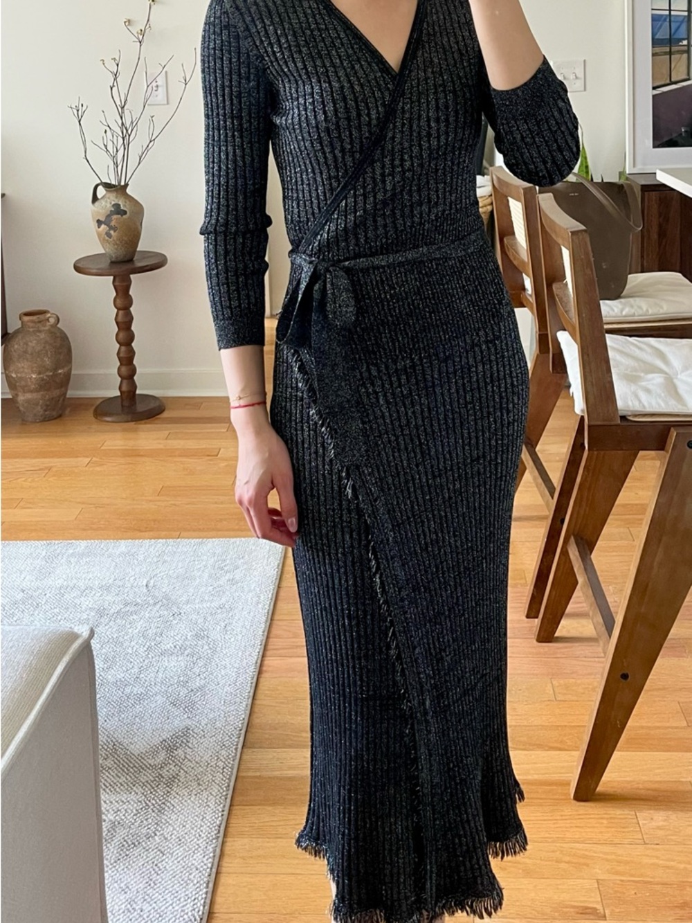 Diane Von Furstenberg Bobbi wrap midi dress in metallic black